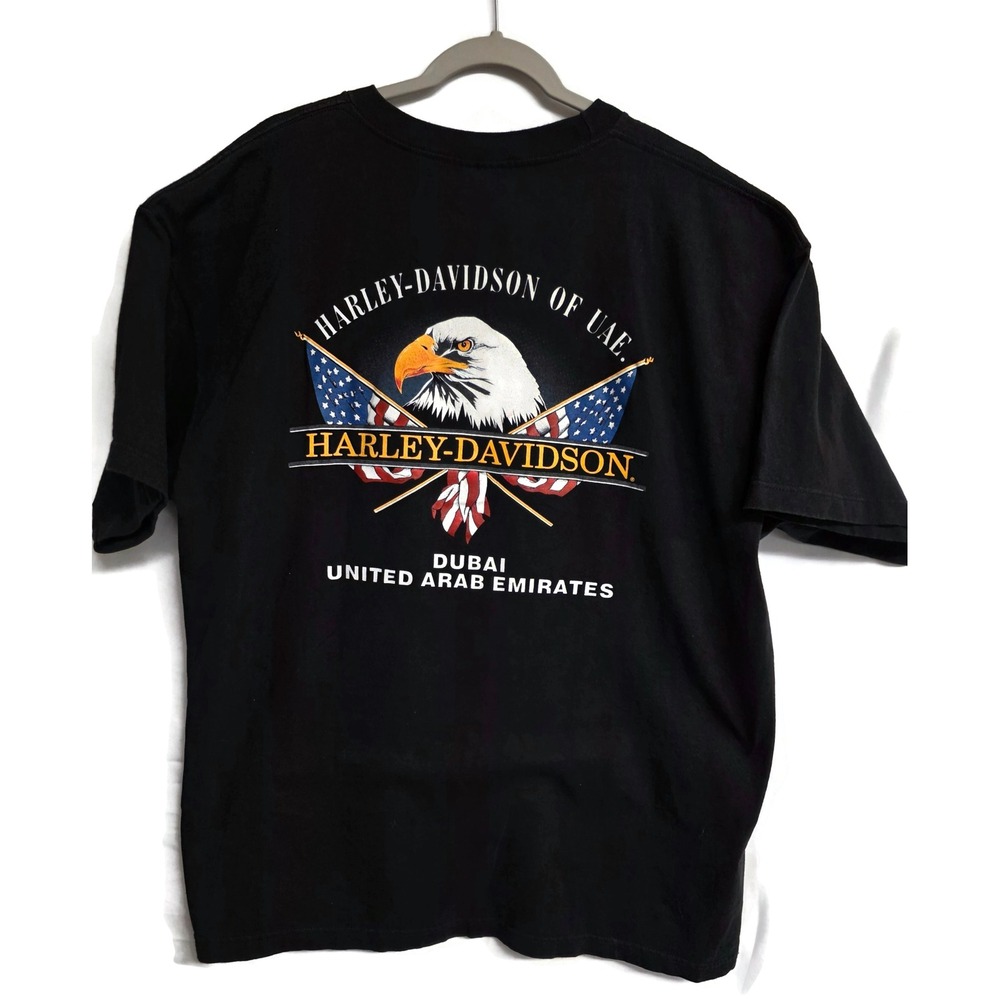 Vintage 1999 Harley-Davidson UAE Dubai T-Shirt Mens XXL Black Eagle Graphic USA
